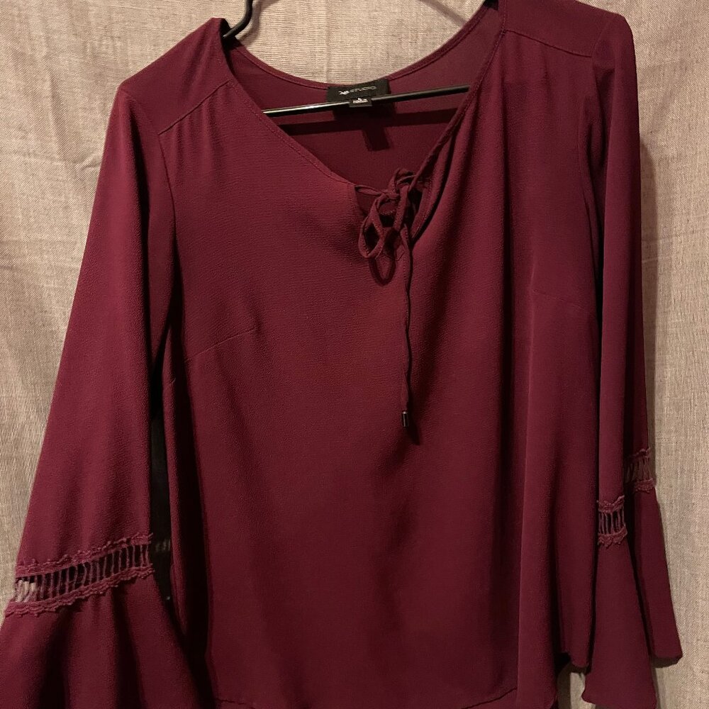 Womens Burgundy Long Sleeve Blouse
